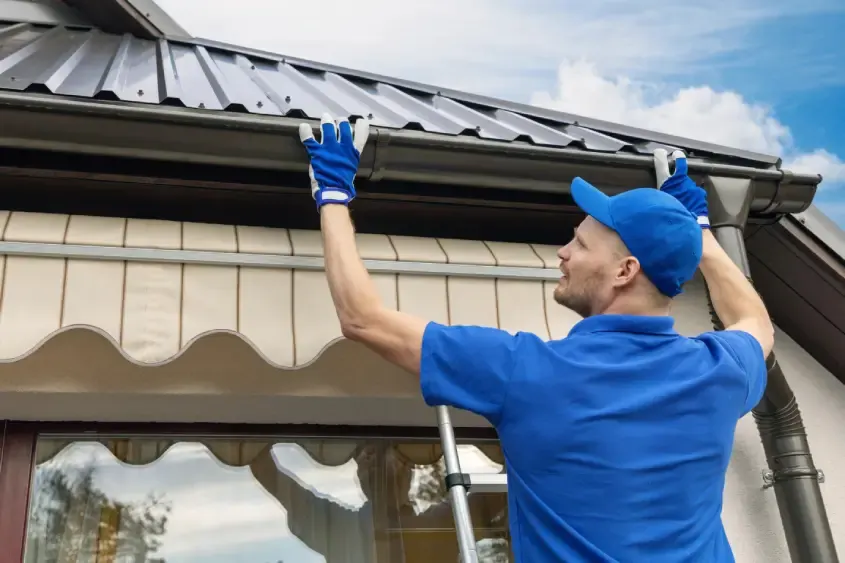 A siding installation professional at work