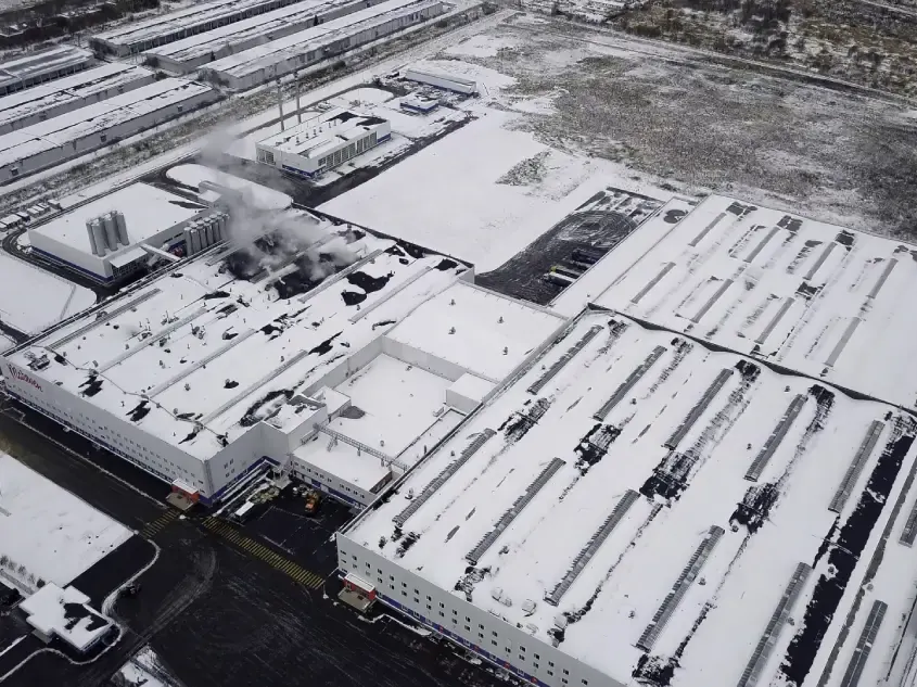 A commercial factory in the winter
