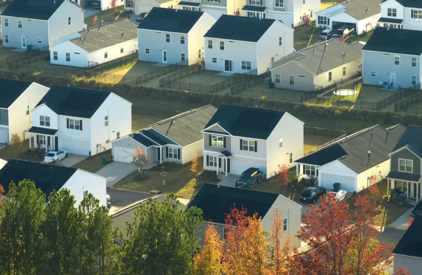 An aerial view of a residential street